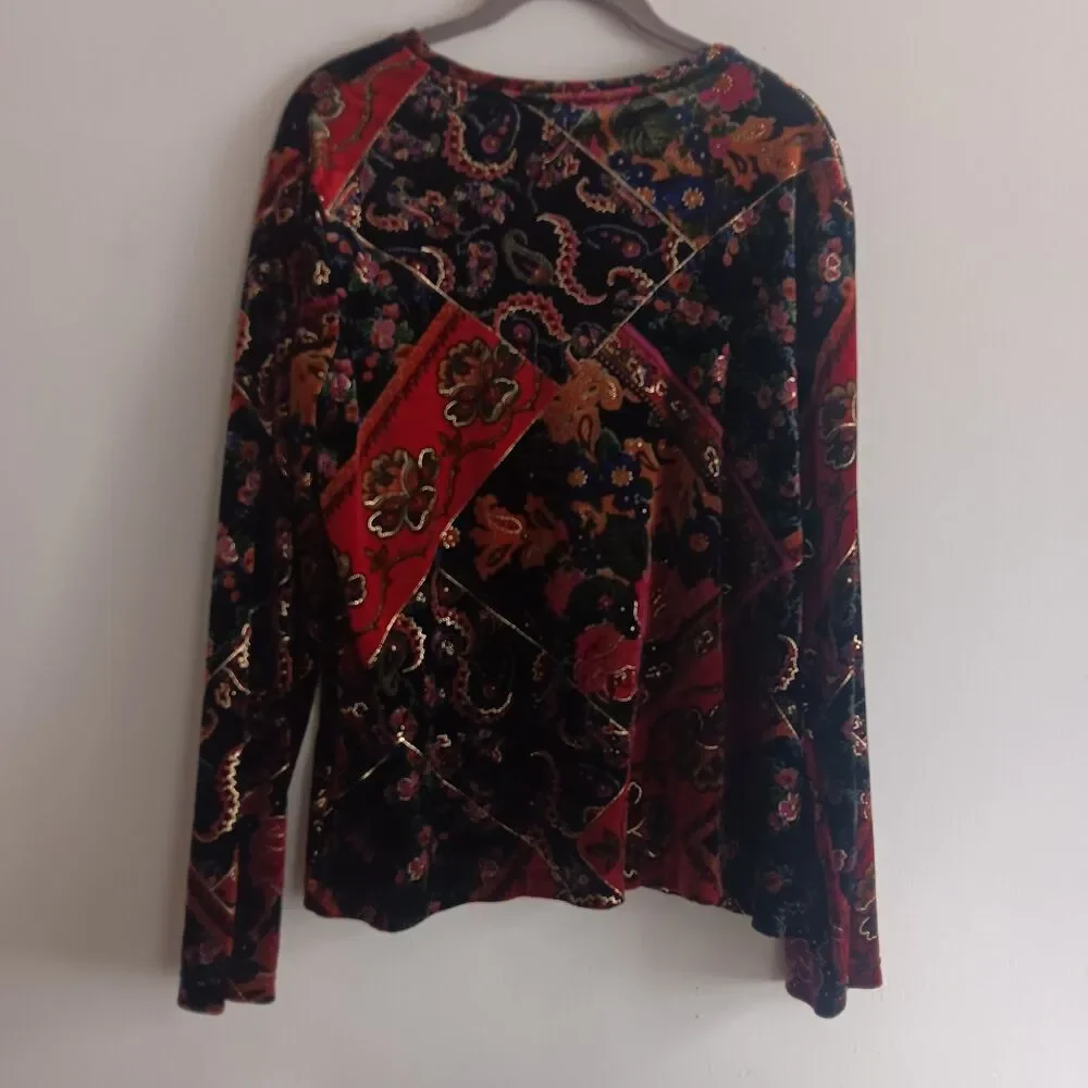 White Stag  Velvet Dark Fairy Grunge Whimsigoth Top Size L Red Vamp Long Sleeve - Picture 2 of 10